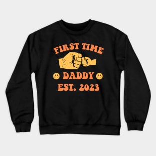 First Time Daddy EST. 2023 Fathers Day Gift Funny Vintage Groovy Hippie Face Crewneck Sweatshirt